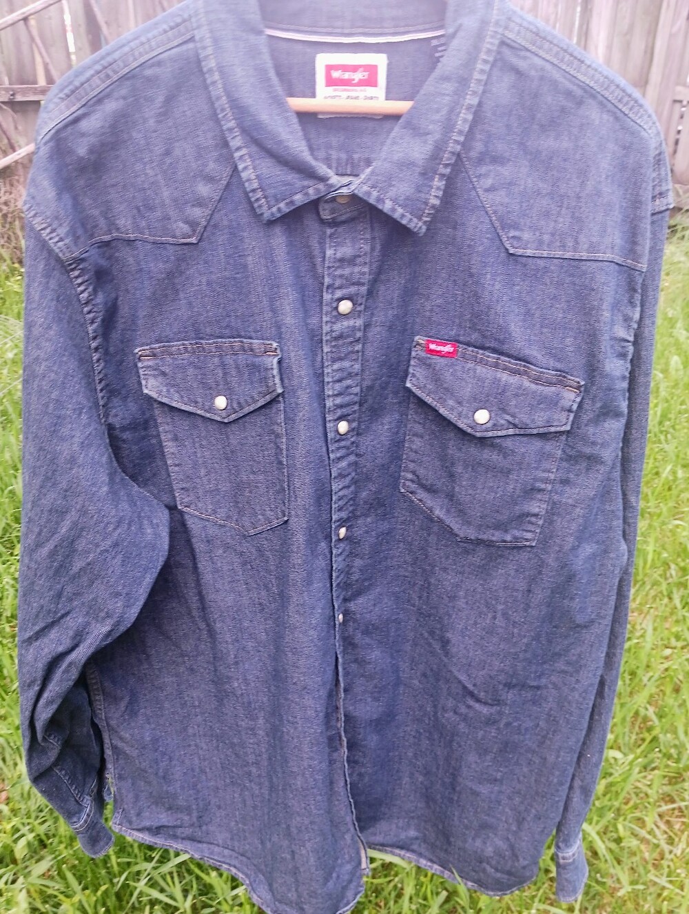 Wrangler Denim Pearl Snap Button-up Western Shirt Mens XXL Farm Ranch Cowboy